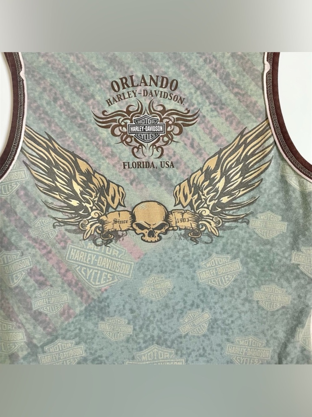 Y2K 2008 Harley Davidson Skull & Wings 100% Cotton Tank Top in Blue size Medium - Picture 5 of 7